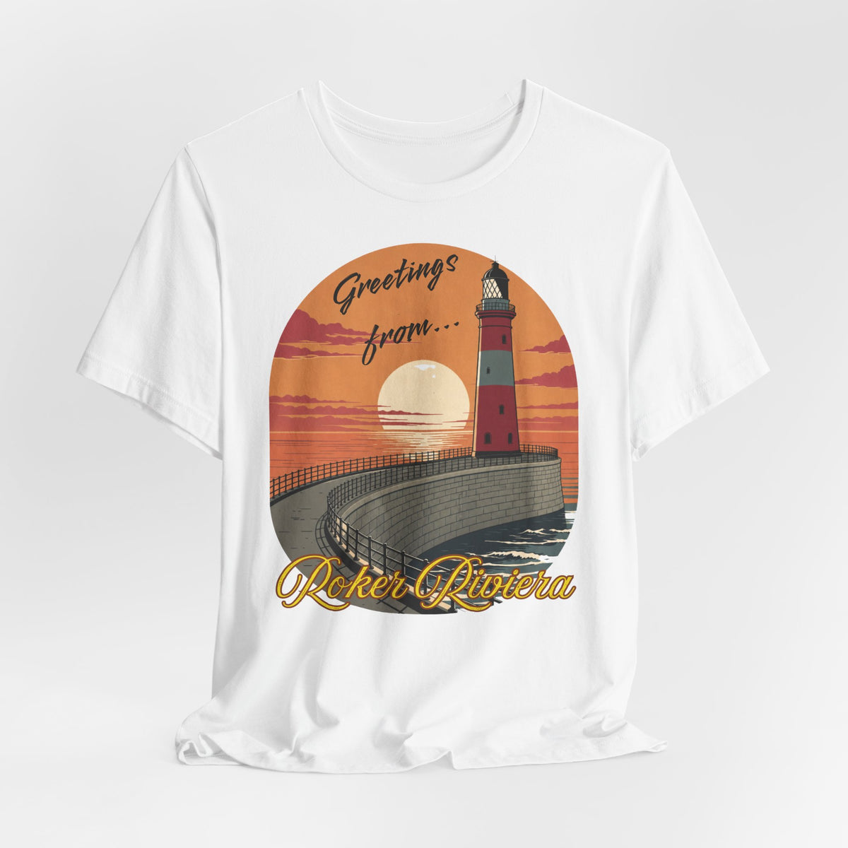 Roker Riviera Lighthouse Sunset T‑Shirt