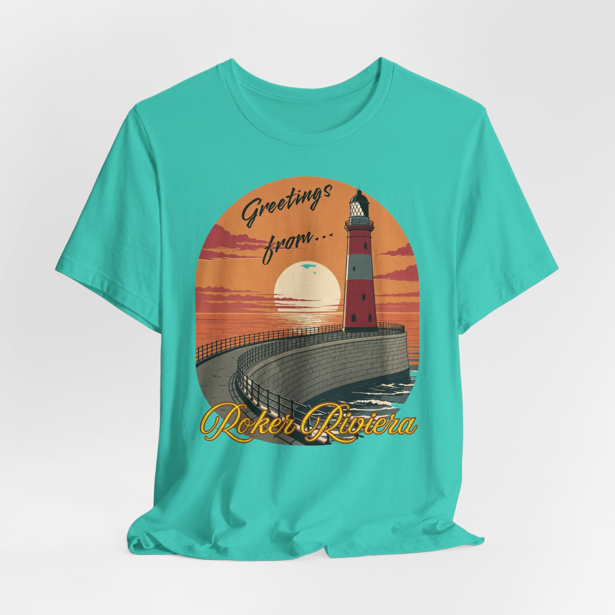 Roker Riviera Lighthouse Sunset T‑Shirt